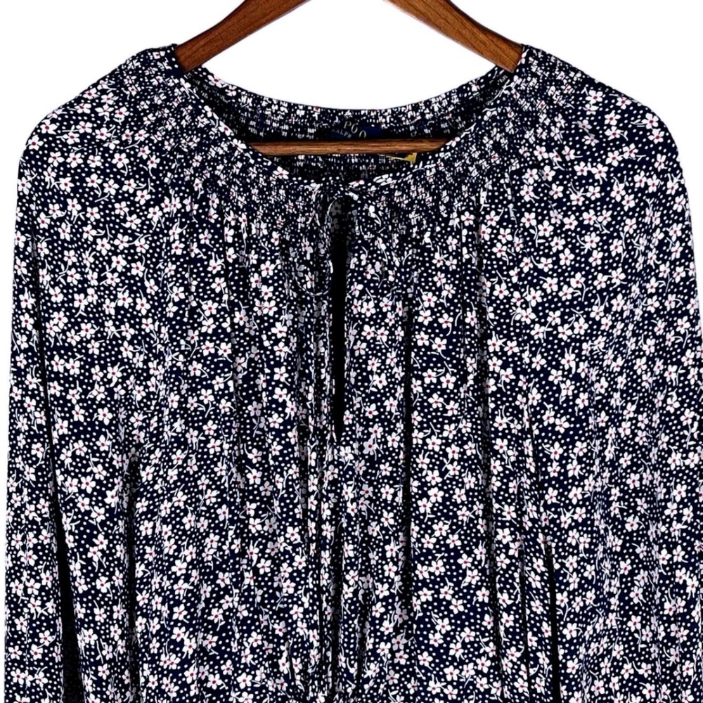Polo Ralph Lauren Floral Long Sleeve Romper Navy Blue Pink Boho Smocked Waist - Picture 7 of 16